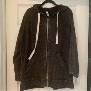 Zenana Black Acid Wash Hooded Zip Up